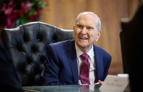 President Nelson looking up and smiling