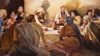 Jesus Cristo administrando o sacramento com Seus discípulos
