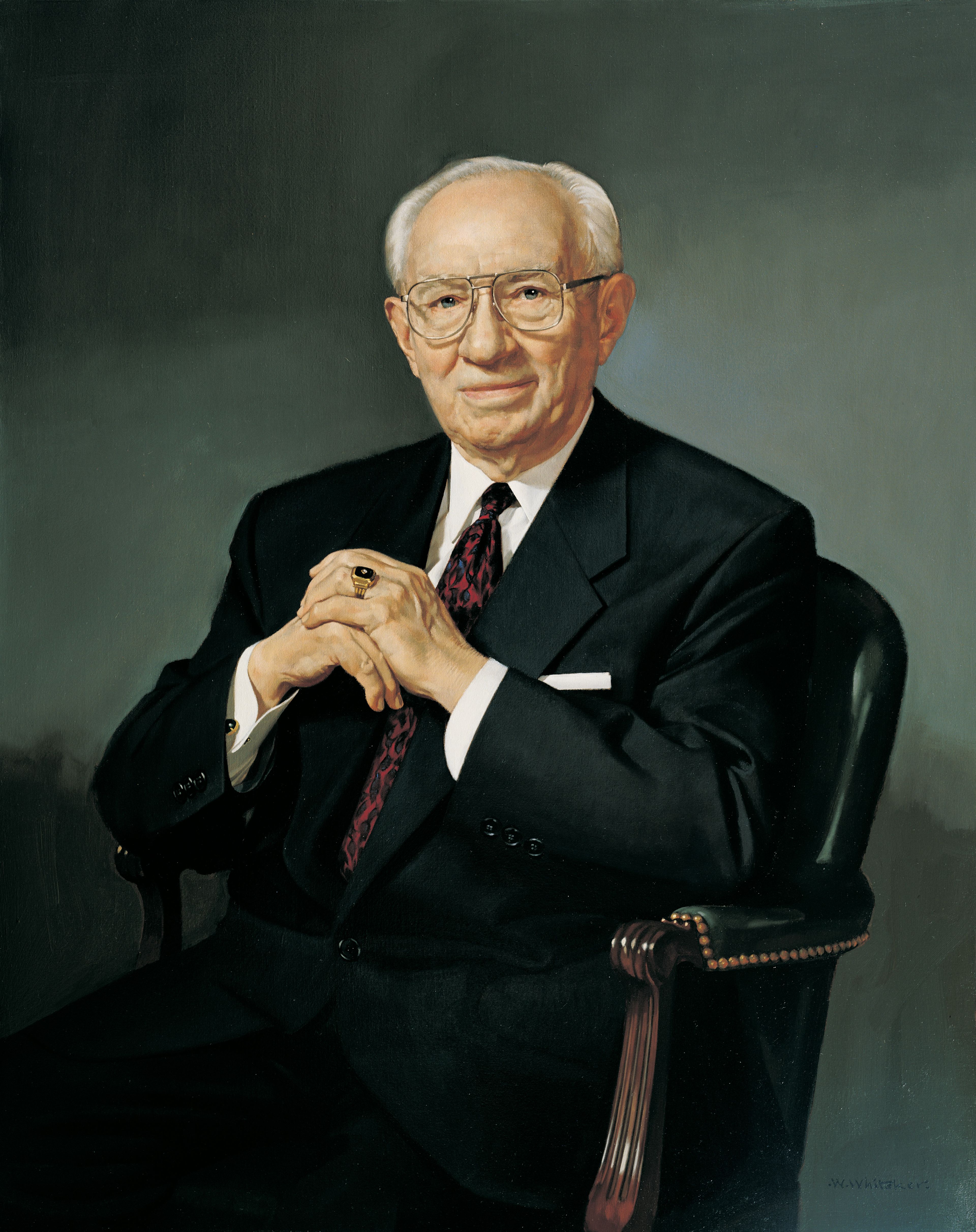 A portrait of Gordon B. Hinckley, who was the 15th President of the Church from 1995 to 2008; painted by William F. Whitaker Jr.