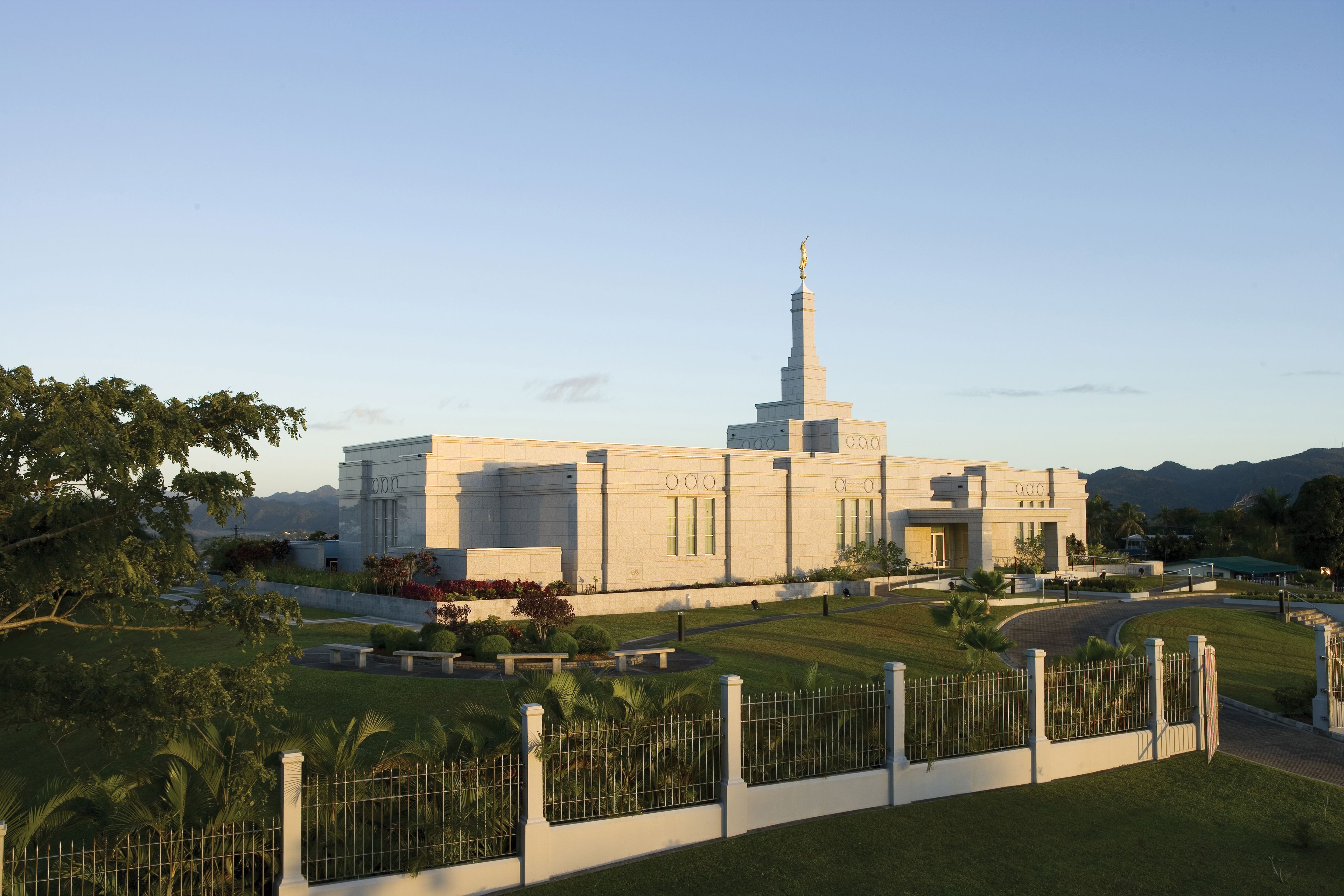 The Suva Fiji Temple in the late afternoon.