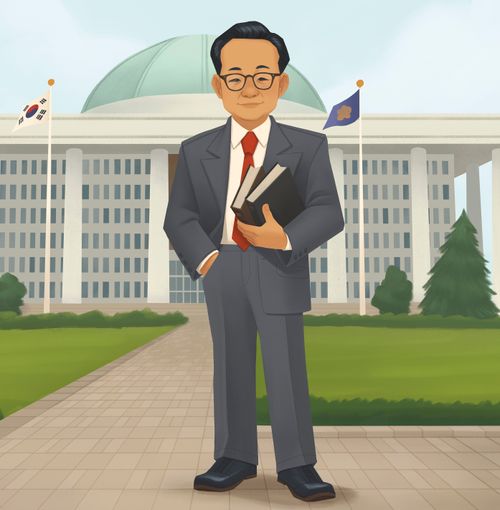一個南韓人站在政府大樓前