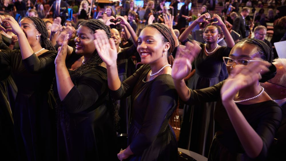 The Spelman College and Morehouse College glee clubs join the Tabernacle Choir and Orchestra at Temple Square for a special broadcast of “Music and the Spoken Word” on October 22, 2023.