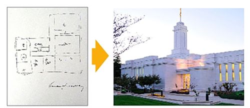 戈登·興格萊會長所畫的發展小型聖殿草圖