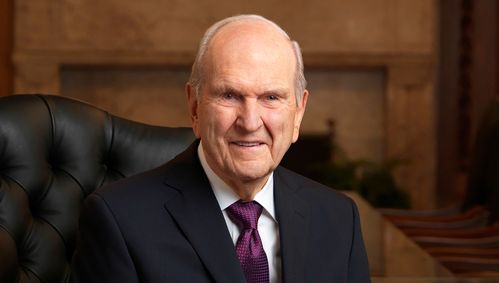 Portrait of President Russel M. Nelson sitting in an armchair.  Photographed January 2018 in the Church Administration building.