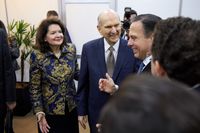 President Russell M. Nelson and his wife Wendy Watson Nelson visiting with young adults in Brazil