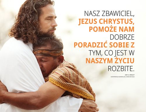 plakat przedstawiający Jezusa Chrystusa obejmującego mężczyznę
