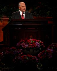 Elder Ronald A. Rasband speaks during a session of conference.