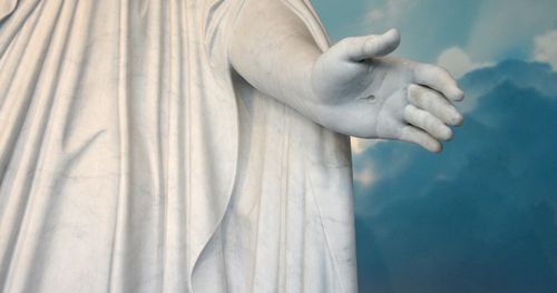 Wounded hand of Christ as depicted in Thorvalsen statue as seen on Temple Square.