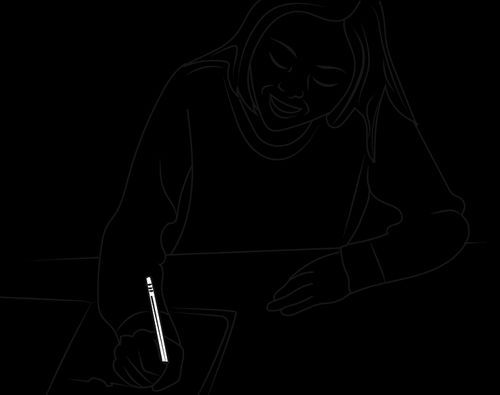 illustration of young woman writing on paper