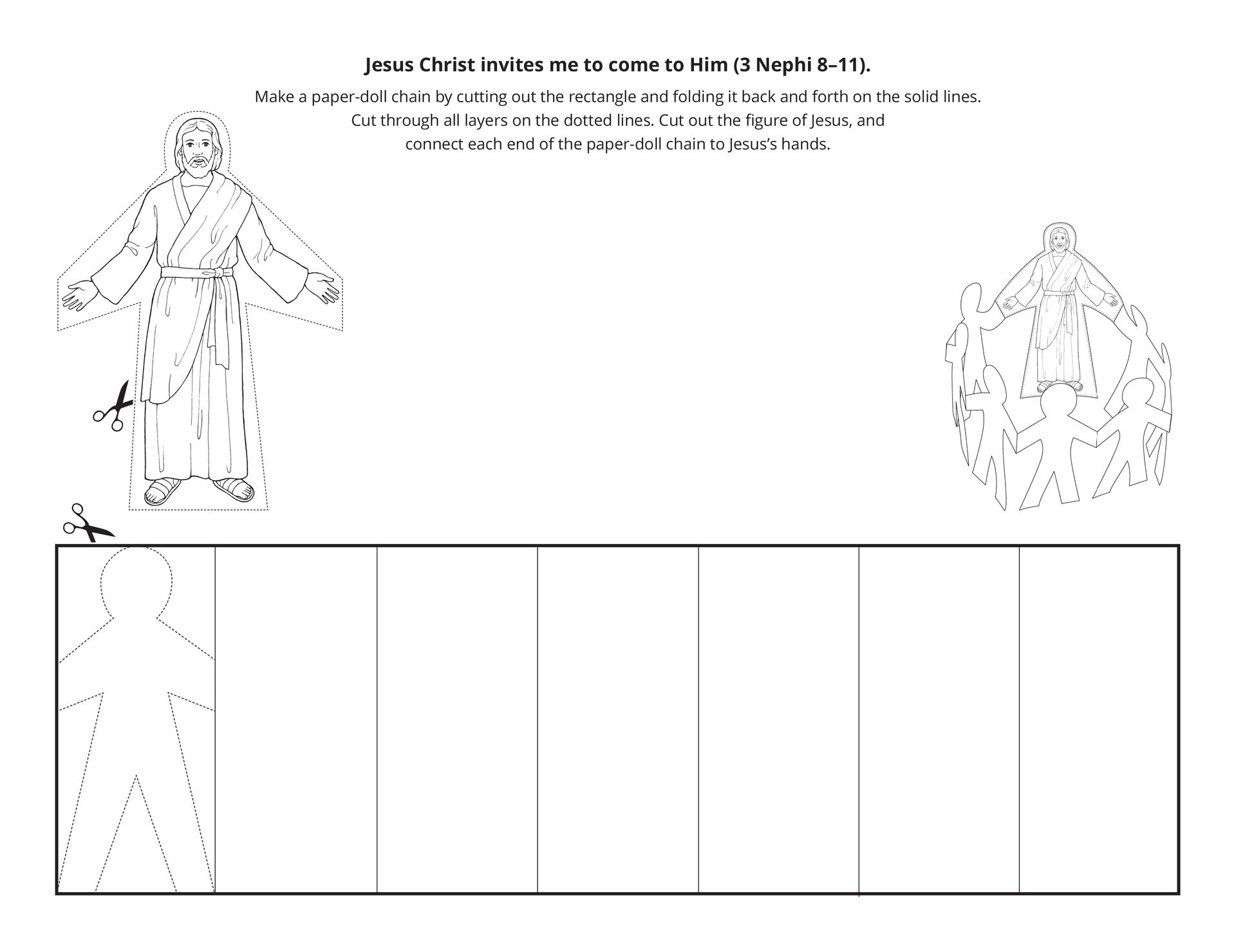 A paper cutout activity depicting Christ’s invitation to come unto Him.