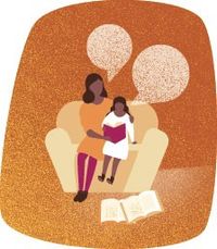 本を読んでいる母と娘