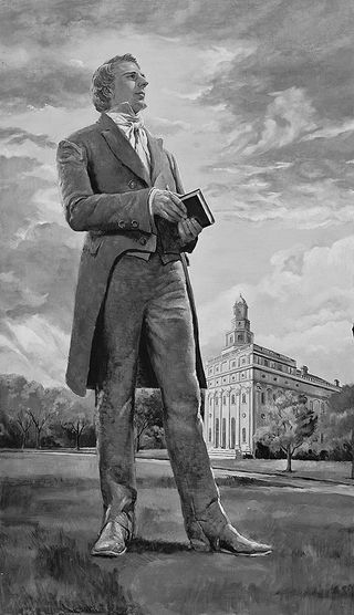 Prophet Joseph Smith in front of Nauvoo Temple