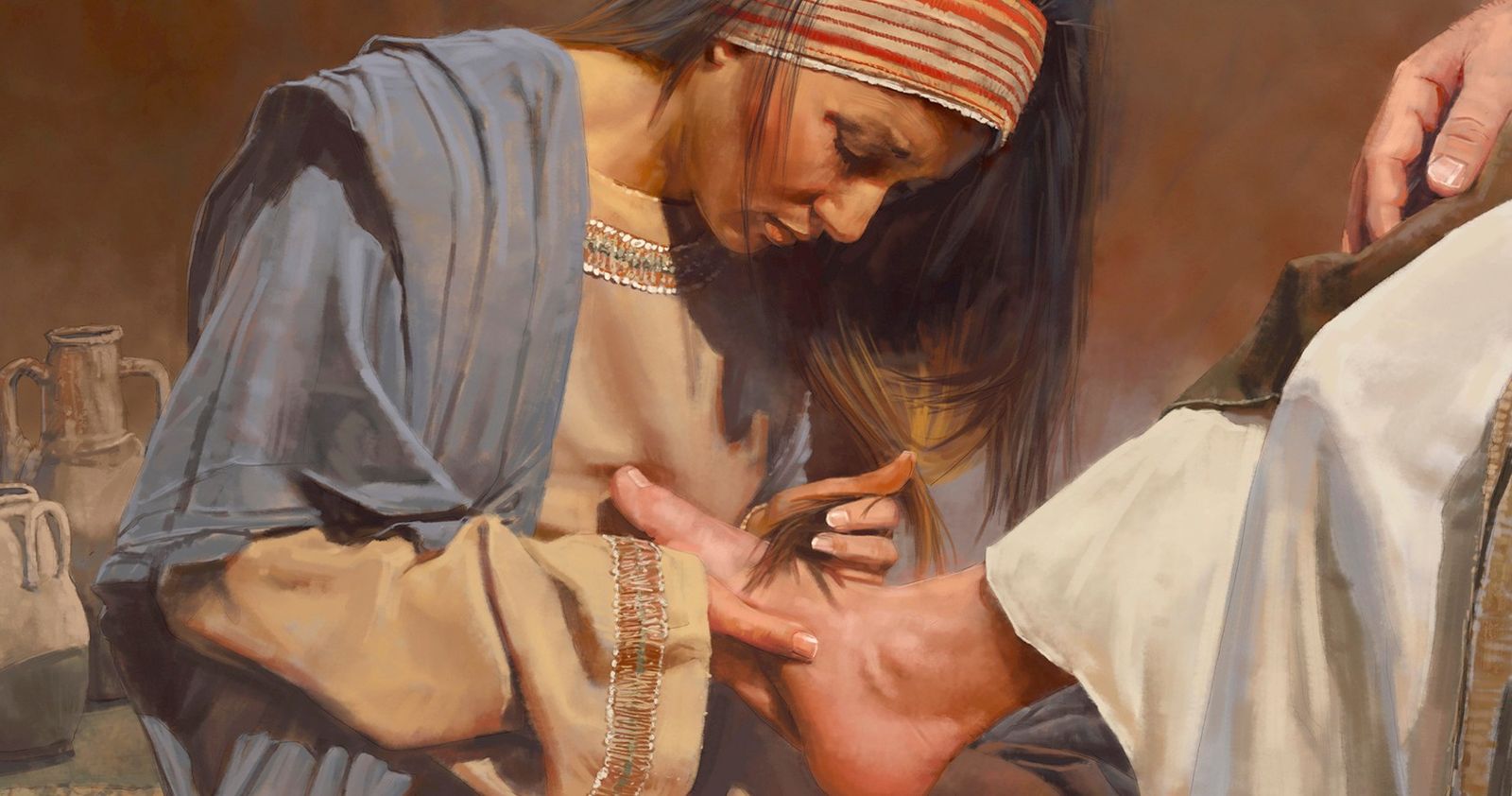 illustration of woman wiping Jesus' feet