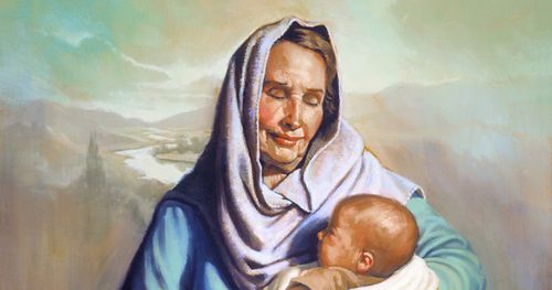 Сарра держит в руках младенца Исаака
