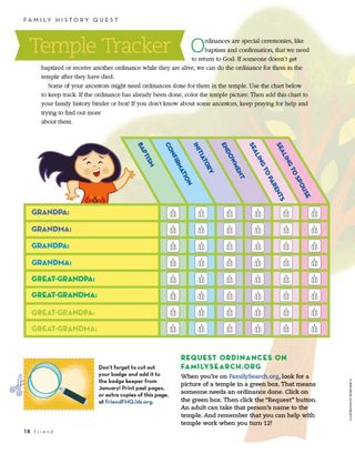 a chart to keep track of temple ordinances