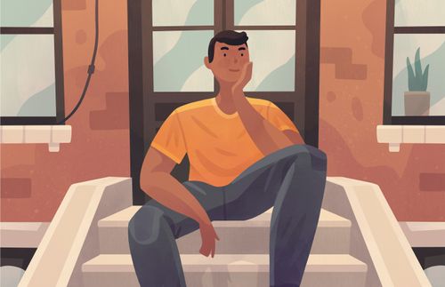 illustration of man sitting on a stoop