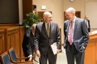 President Dallin H. Oaks and Presidet Henry B. Eyring at Brigham Young University during a History Symposium.