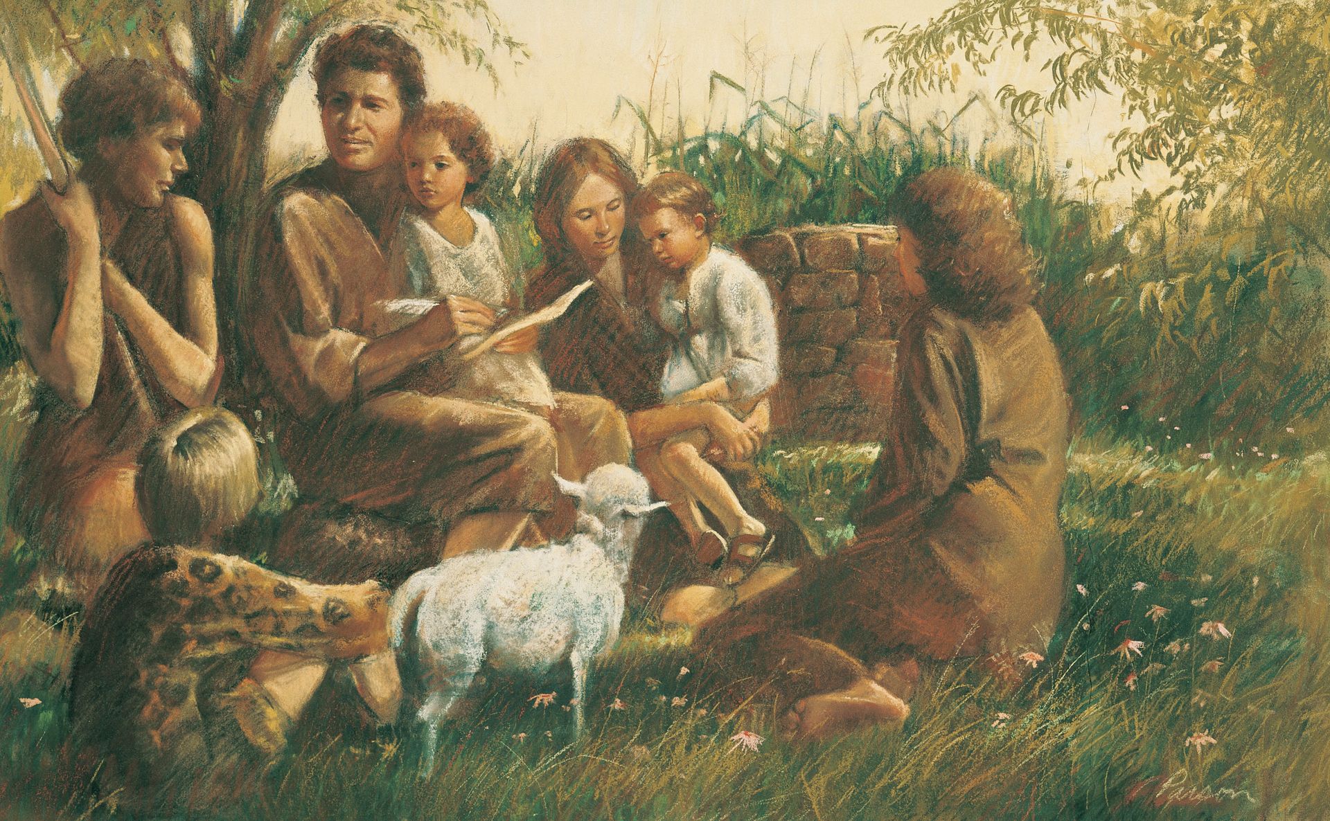 Adam and Eve Teaching Their Children, by Del Parson; GAK 119; GAB 5; Primary manual 1-34; Primary manual 3-05; Moses 5:12