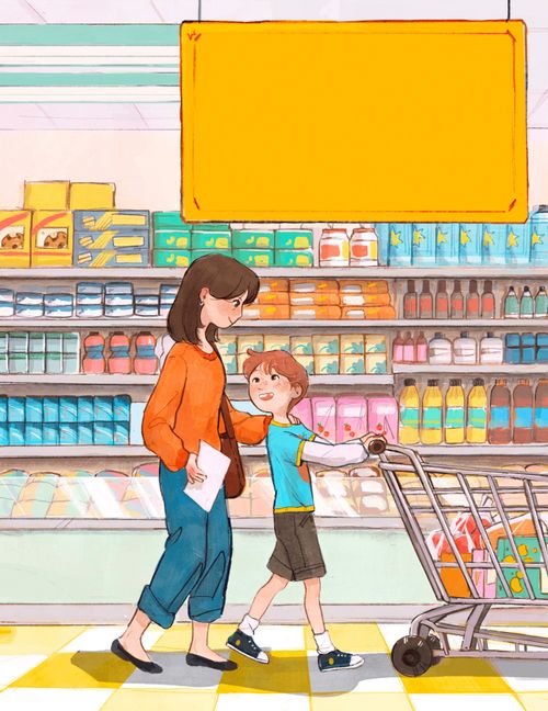 Menino fazendo compras com a mãe