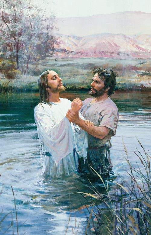 John Baptizing Jesus [Ko Hōani e rumaki ana i a Ihu], nā Harry Anderson