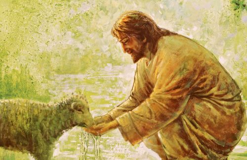 Christus kümmert sich um ein Schaf