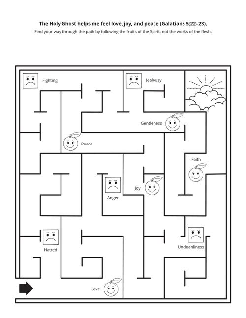 A black-and-white maze that teaches children about the Holy Ghost.
