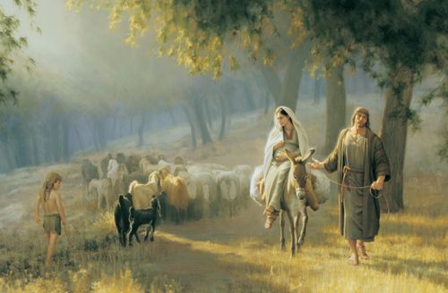 El camino a Belén, por Joseph Brickey; Libro de obras de arte del Evangelio 29; Lucas 2:1–5.