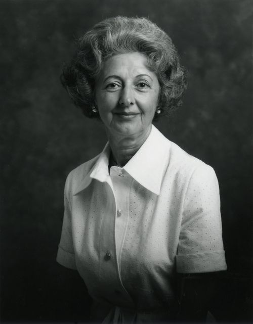 A black-and-white photograph of Florence Smith Jacobsen wearing a white blouse.