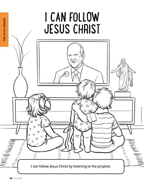 Coloring activity of children watching general conference on TV
