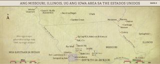 mapa sa Missouri, Illinois, ug Iowa nga mga dapit
