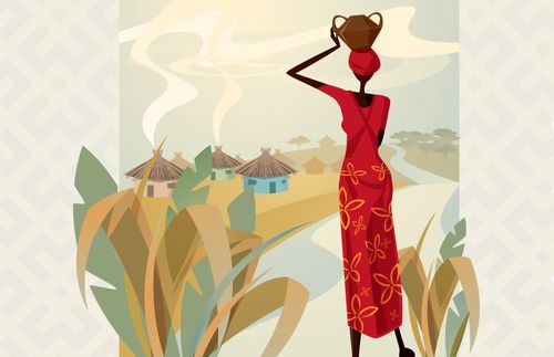 삽회: 바구니를 머리에 얹은 아프리카 여성