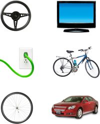 computadora, bicicleta, automóvil