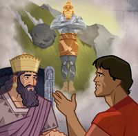 "Illustration of Daniel telling King Nebuchadnezzar what his dream means.      Daniel 2:26-49"