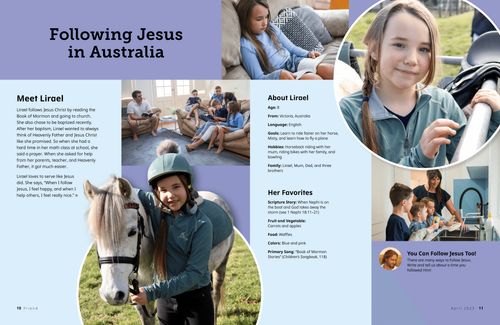 Page PDF of a girl with her family, reading the scriptures, and with a horse