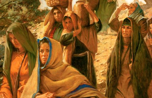 kvinnor som är Jesu efterföljare går tillsammans