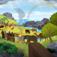 Illustration of Noah and his family giving thanks to God and looking at a rainbow. Genesis 8:13–22; 9:8–17
