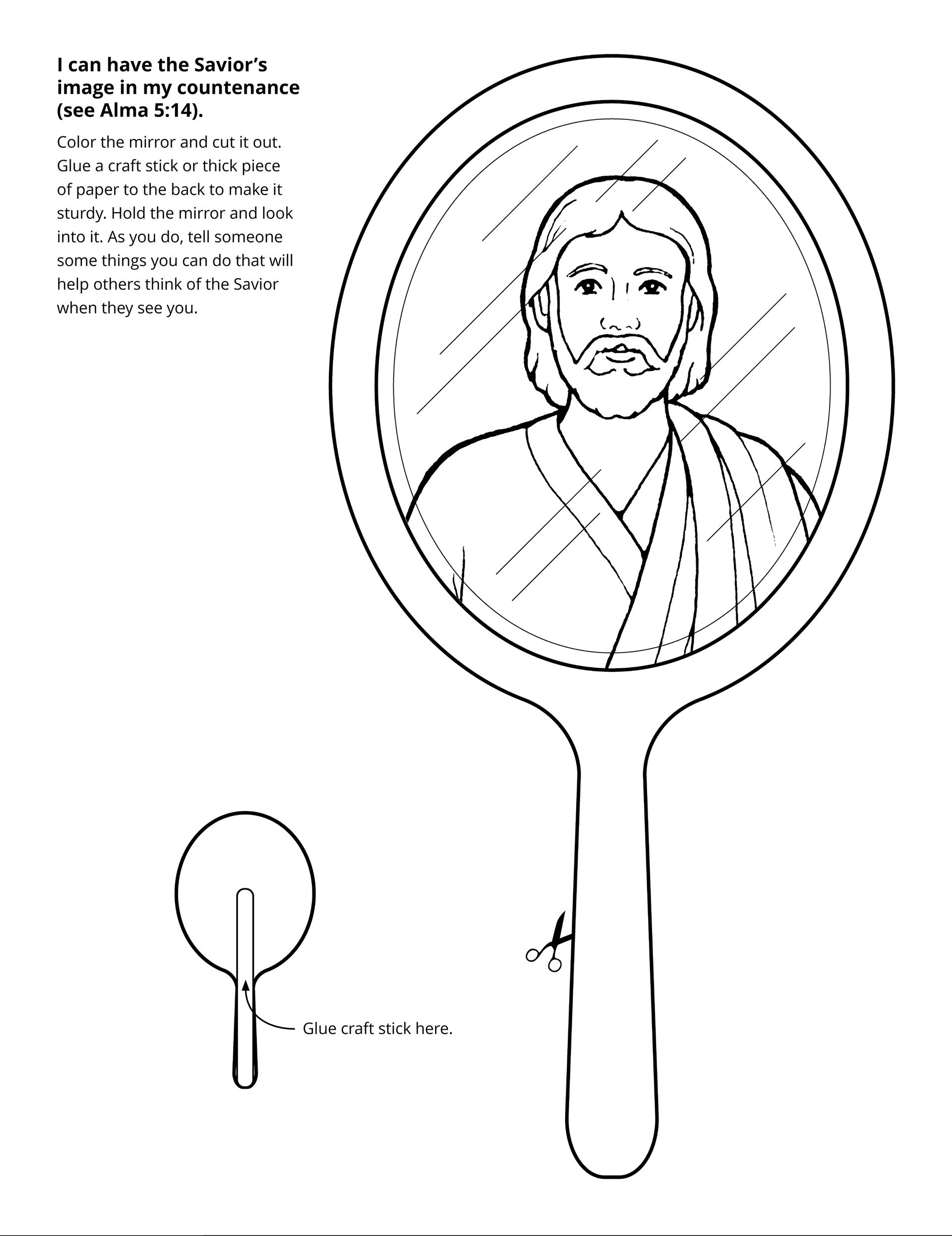 Line art of the Savior’s image in a mirror.
