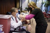 Elder Jeffrey R. Holland of the Quorum of the Twelve Apostles receives the first dose of a COVID-19 vaccine on Tuesday, January 19, 2021, in Salt Lake City.