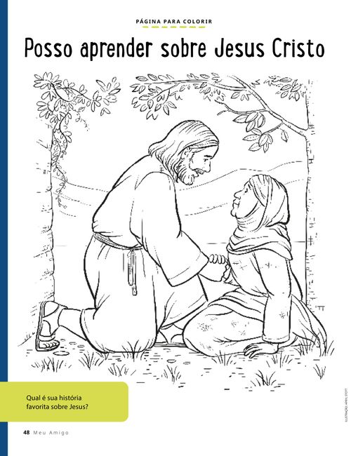 Página para colorir em PDF de Jesus Cristo sendo bondoso com uma mulher