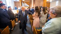 President M. Russell Ballard of the Quorum of the Twelve Apostles greets missionaries in the Massachusetts Boston and New Hampshire Manchester Missions in Georgetown, Massachusetts, on Friday, May 13, 2022.