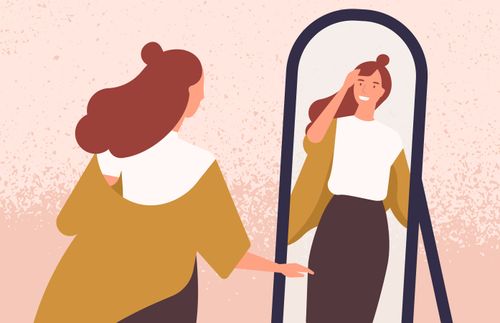 illustration of young woman looking in the mirror
