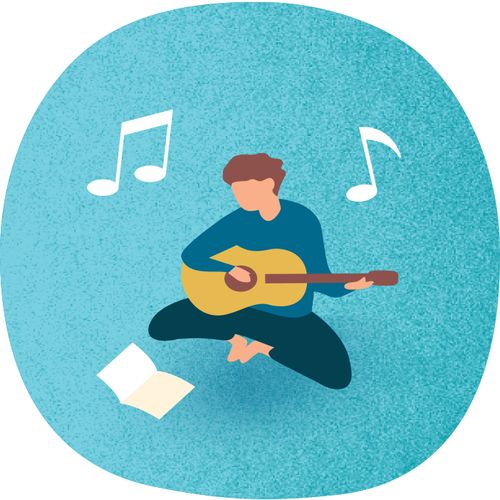 ギターを弾いている青少年