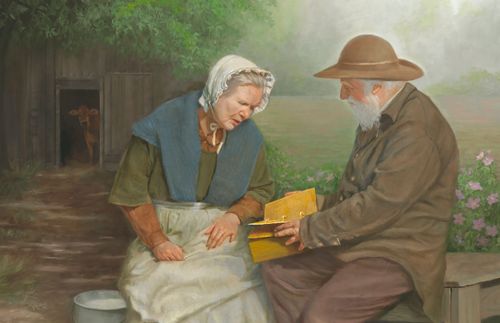 Moroni showing Mary Whitmer the gold plates