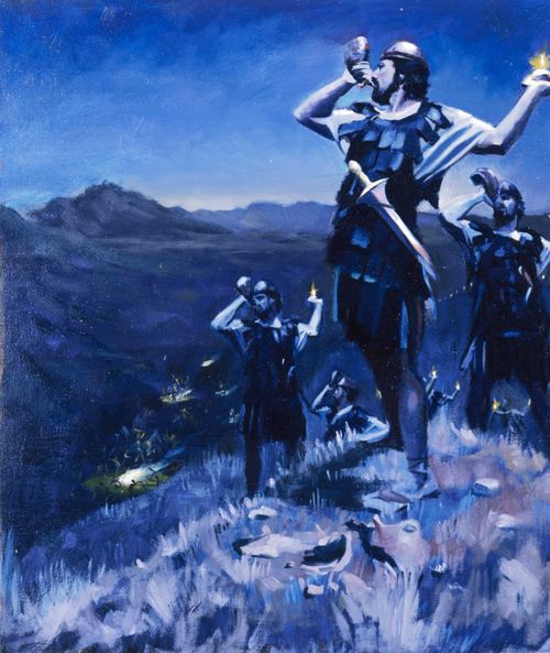 Gideon and his army blowing their horns