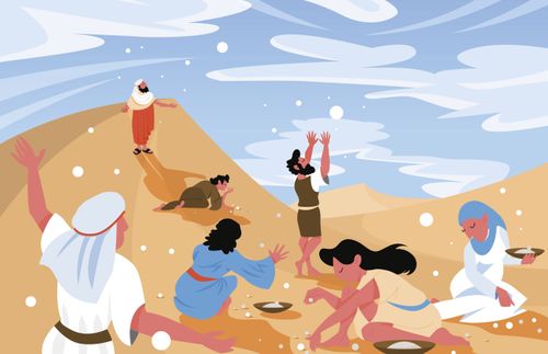 people collecting manna