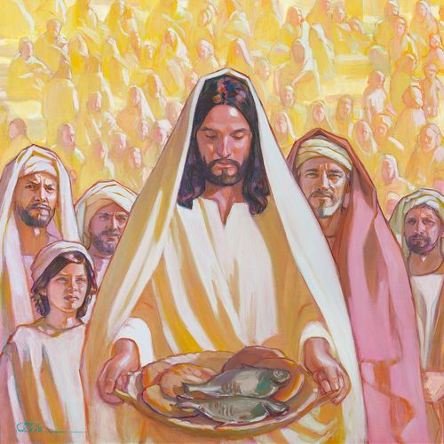 Jesus Christ holding the loaves and fish