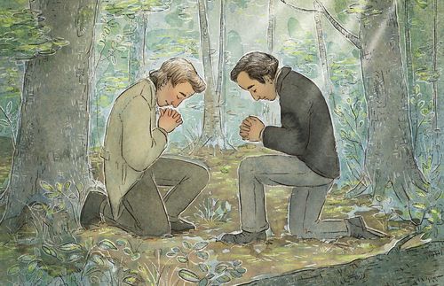 Joseph Smith și Oliver Cowdery rugându-se