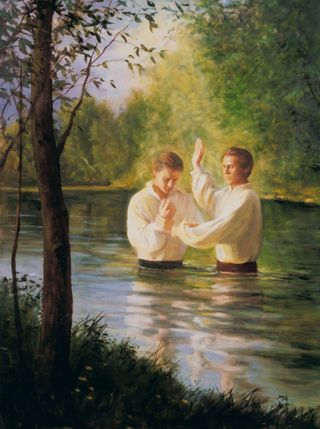 Joseph Smith křtí Olivera Cowderyho