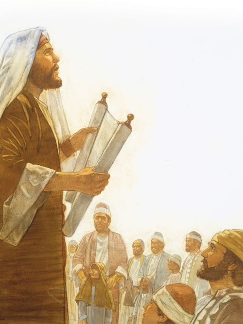 Ezra holding a scroll in his hands