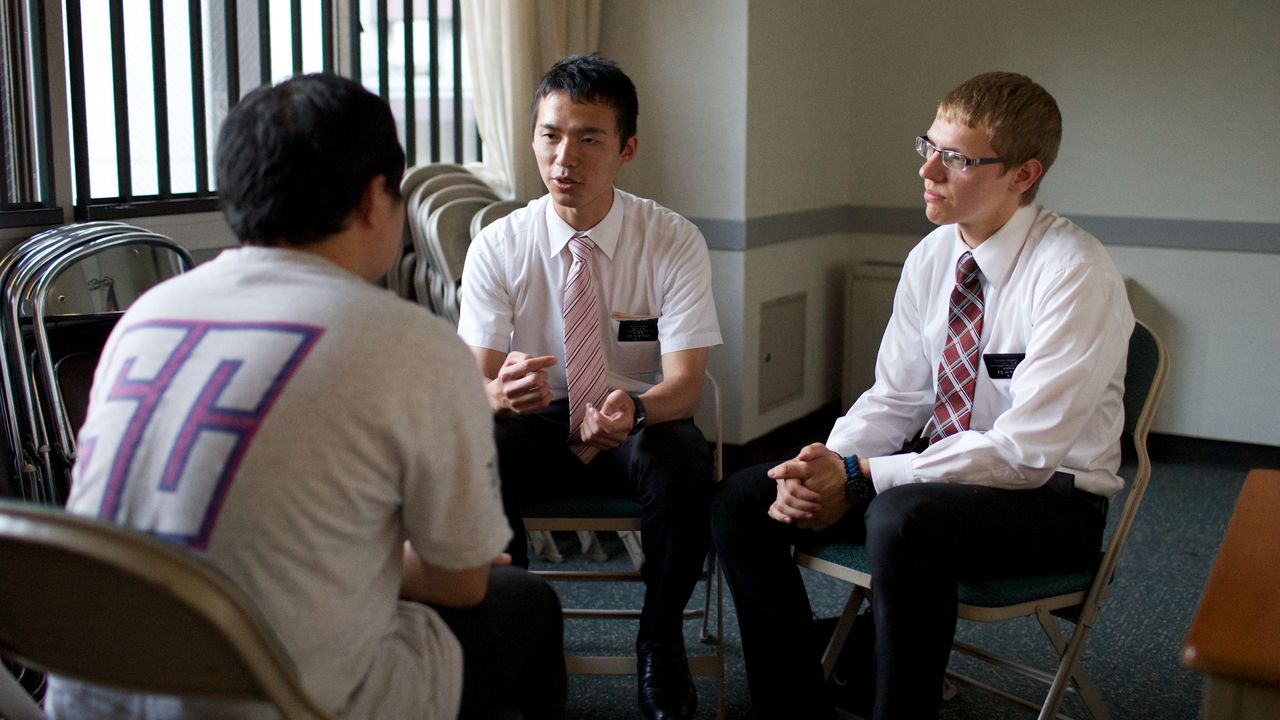 Missionaries having lesson